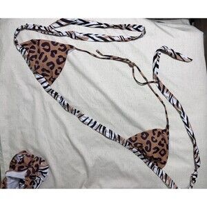 Woman’s  2 Piece Nude & Black Bikini Size Large Leopard Print NEW IN BAG